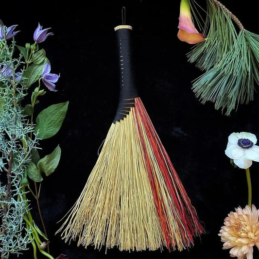 Natural & Color Streak Turkey Tail Brooms - Woven Black Wrapped
