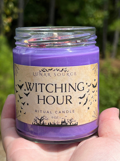 Witching Hour Candle | Midnight Magick Spirit Communication Thinning Veil Crystal Divination Intention Ritual Spell Witchy Pagan Coven Gift