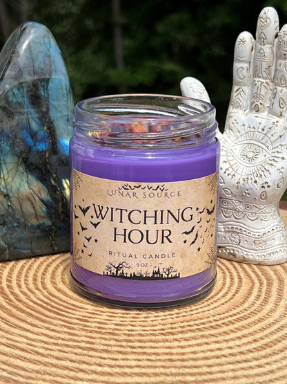 Witching Hour Candle | Midnight Magick Spirit Communication Thinning Veil Crystal Divination Intention Ritual Spell Witchy Pagan Coven Gift