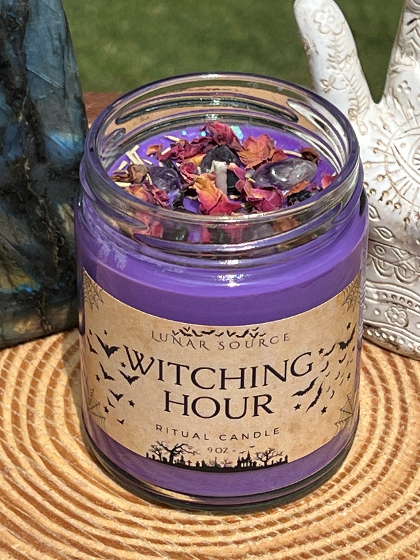 Witching Hour Candle | Midnight Magick Spirit Communication Thinning Veil Crystal Divination Intention Ritual Spell Witchy Pagan Coven Gift