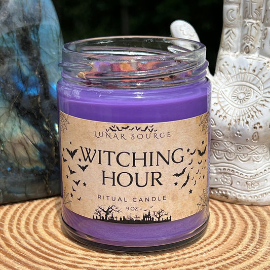 Witching Hour Candle | Midnight Magick Spirit Communication Thinning Veil Crystal Divination Intention Ritual Spell Witchy Pagan Coven Gift