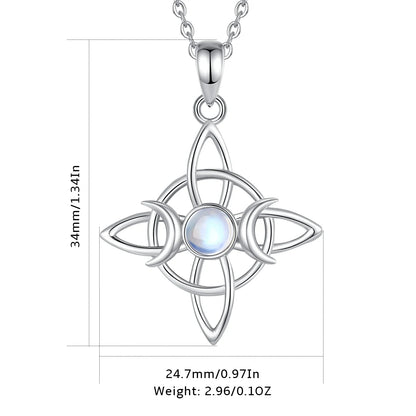 Moonstone Triple Moon Knot Sterling Silver Necklace