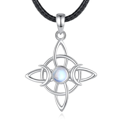 Moonstone Triple Moon Knot Sterling Silver Necklace